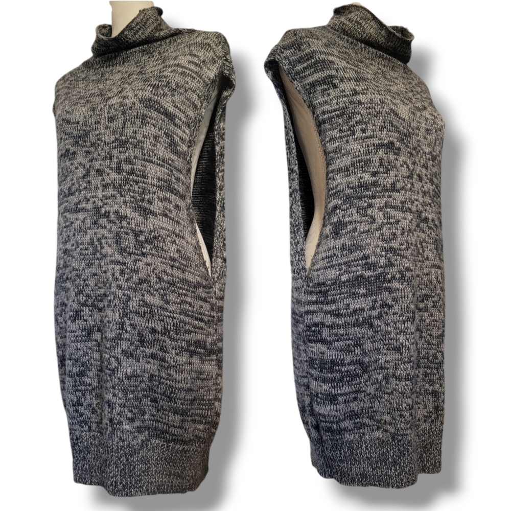 Poles Alpaca Silk Long Cable Knit Mock High Neck Tunic Sweater Vest Large - Picture 1 of 13